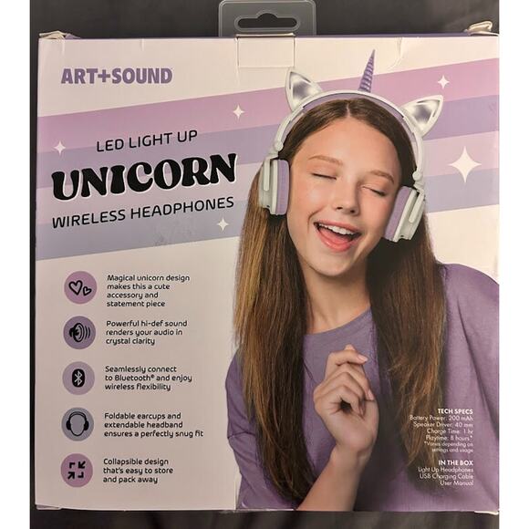 Unicorn Wireless Headphones for Kids, Bluetooth Over Ear Gaming Headset w/ Mic - Picture 6 of 9